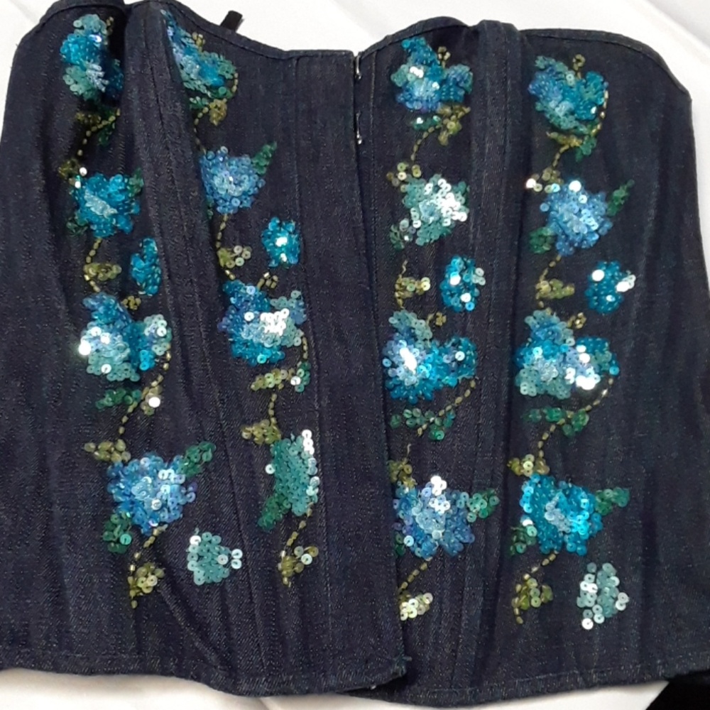 Beautiful denim corset embroidered.